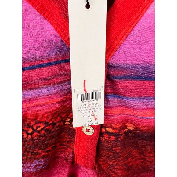 Chico's Cotton Slub Rio Sunset Henley Tee Top Sunset Peach Size 3 XL - Picture 8 of 10